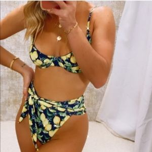 WeWoreWhat Lemons All Over Navy Bikini Set Vintage Bra Top Riviera Bottom